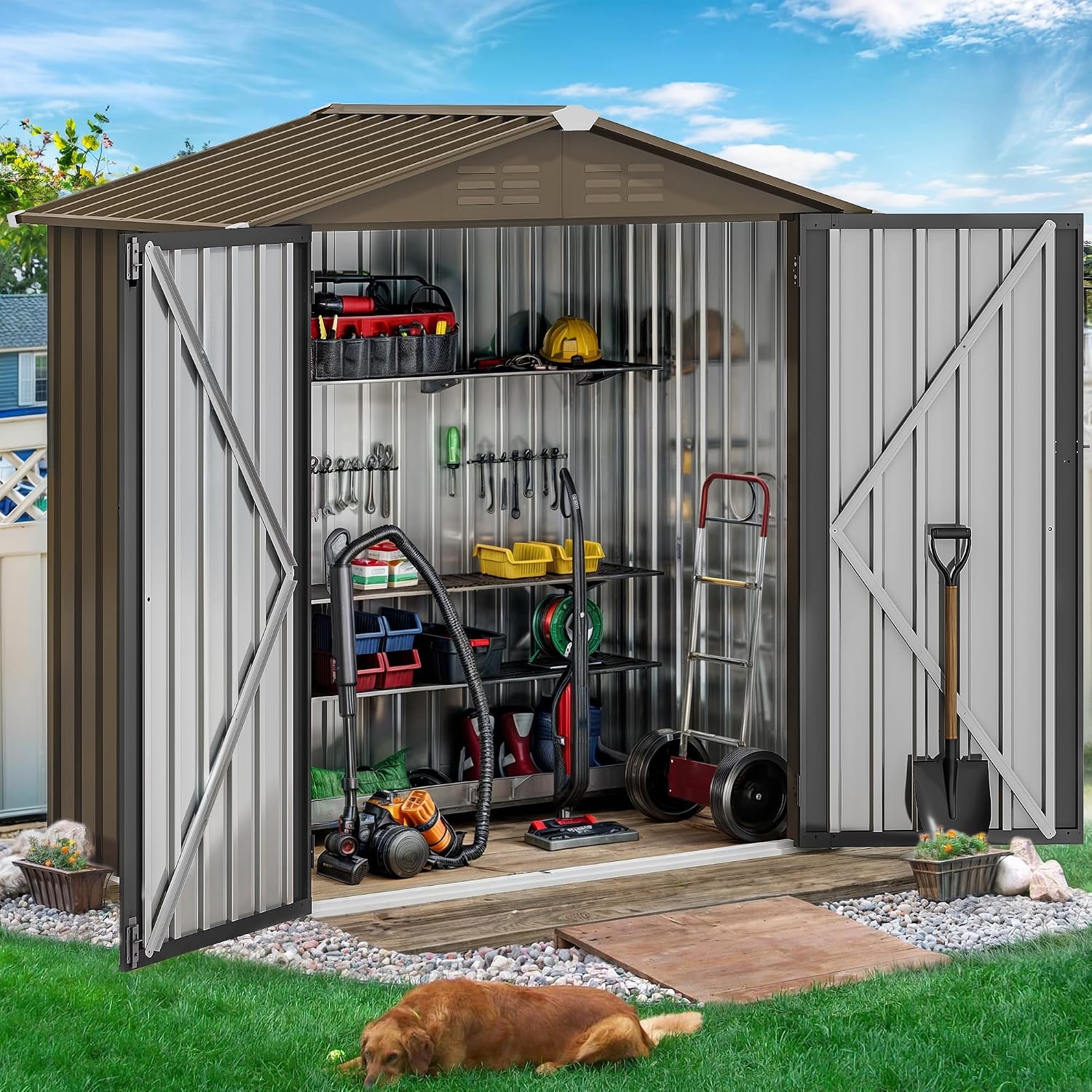 6x4ft Metal Outdoor Storage Sh - Gardening Tools Set 评论和价格